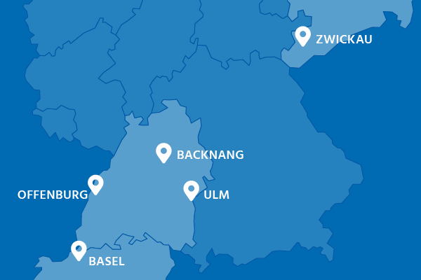 Standorte deutschlandweit: Baden-Württemberg, Bayern, Sachsen, Basel(CH)